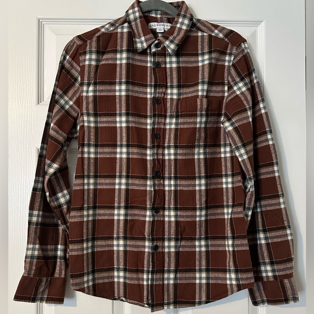 Men's Brown Plaid Casual Button-Down Shirt